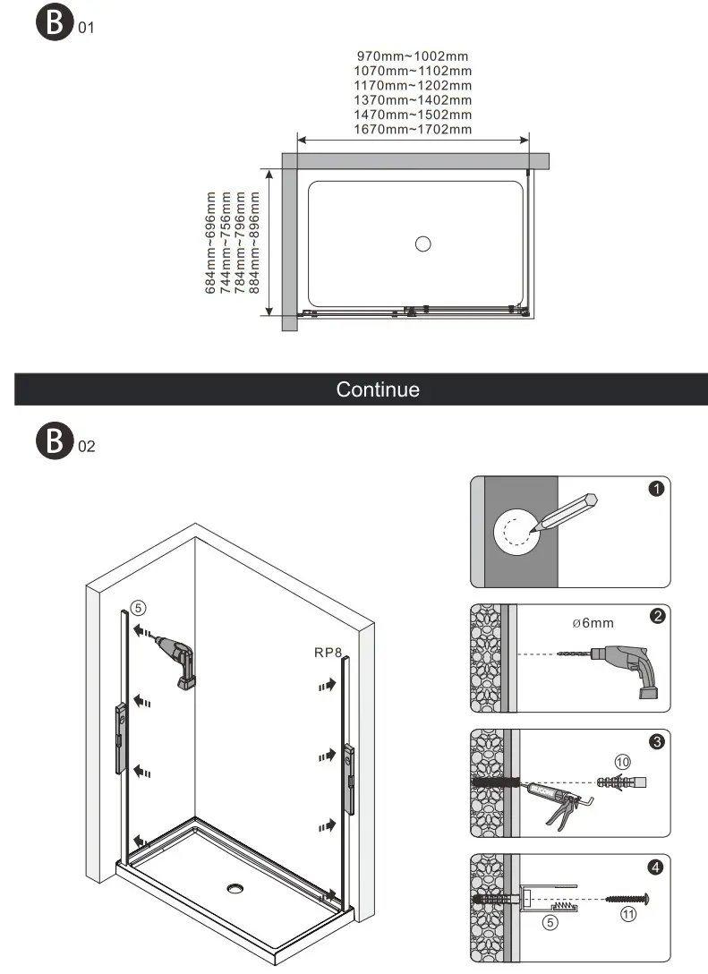 better bathrooms RP8 Aquila Frameless Sliding Door And Return Panel - assembly 7