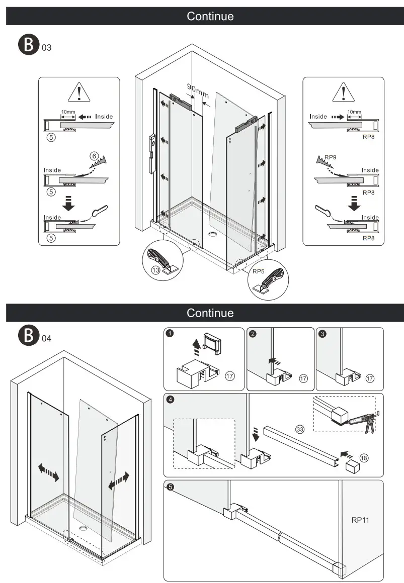 better bathrooms RP8 Aquila Frameless Sliding Door And Return Panel - assembly 8