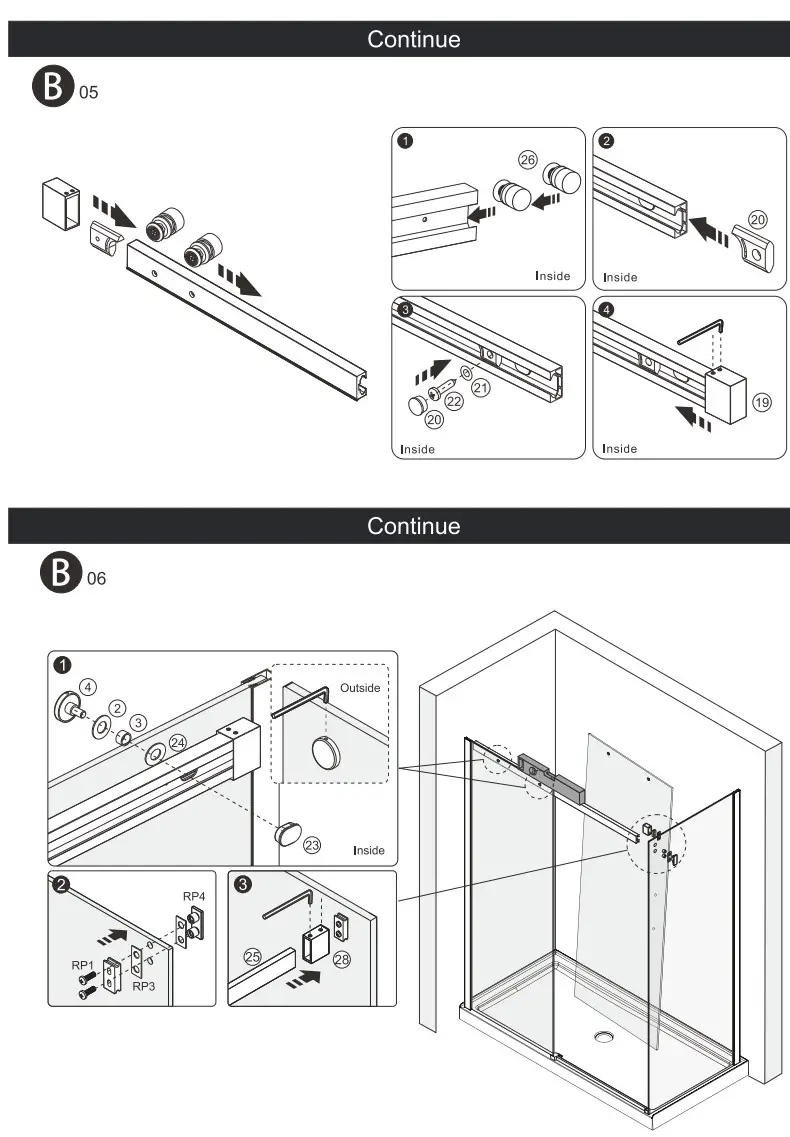 better bathrooms RP8 Aquila Frameless Sliding Door And Return Panel - assembly 9