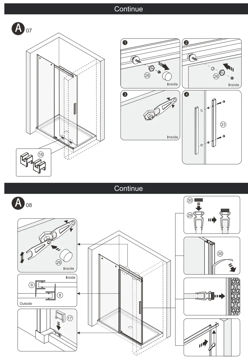 better bathrooms RP8 Aquila Frameless Sliding Door And Return Panel - assembly4