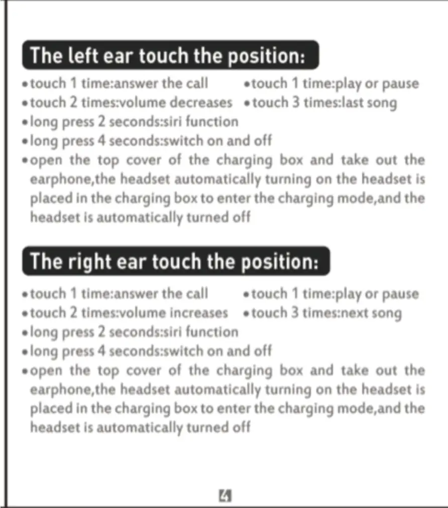borne-airpods-manual-btws250- The Left ear touch