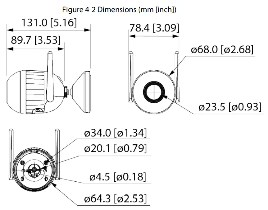 dahua IPC HFW1239DQ Bullet Network Camera - Dimensions
