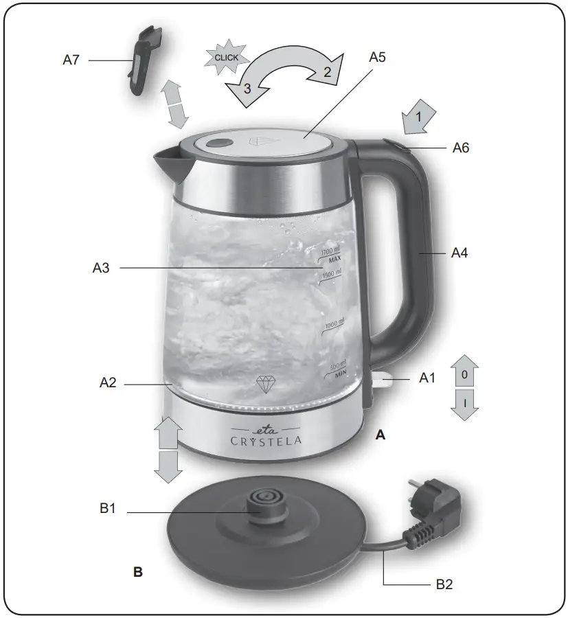 eta Crystela 615390000 Electric Glass Water Kettle - DESCRIPTION