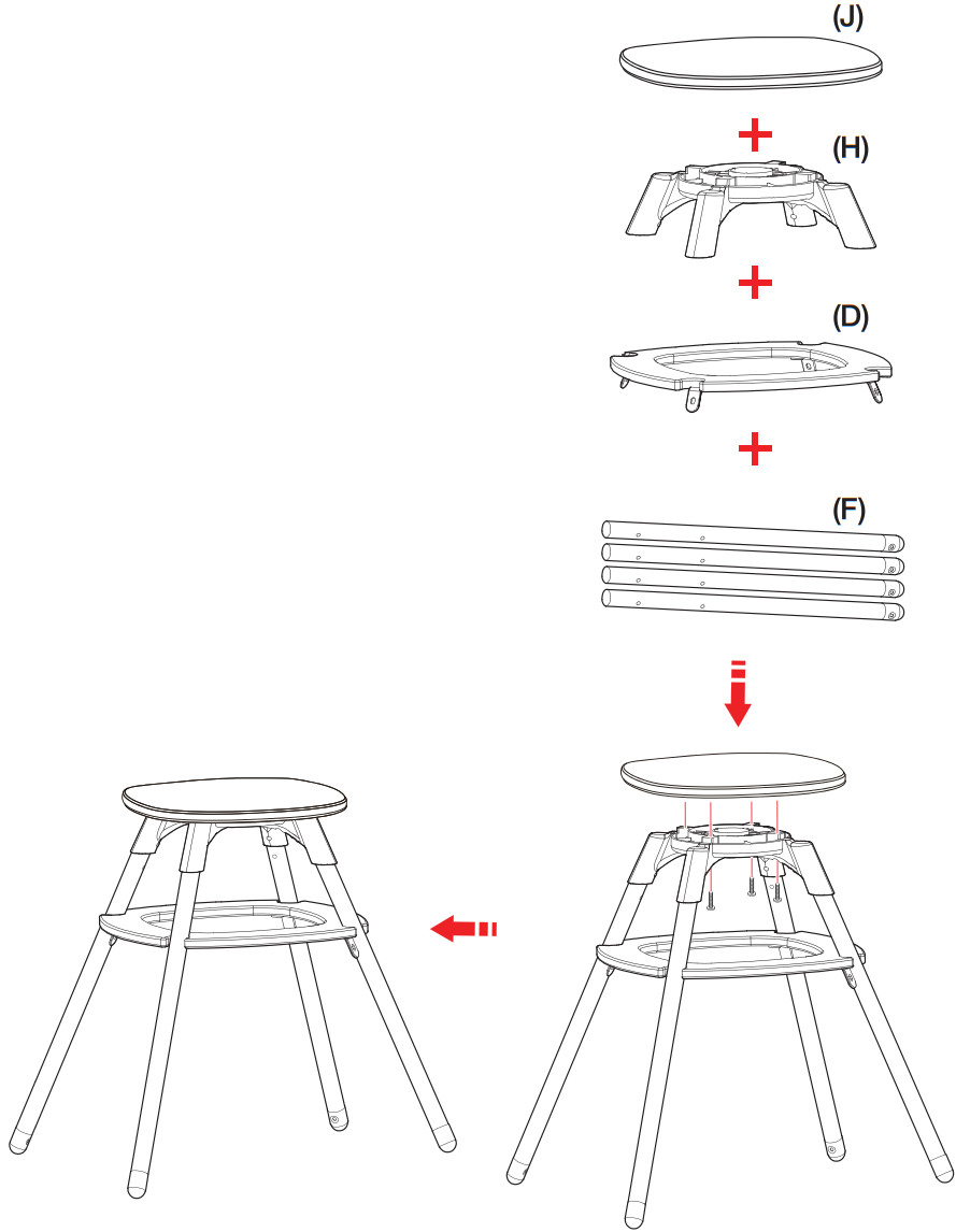 evolur 255 AI 4 in 1 Convertible High Chair - SSEMBLY - STOOL ASSEMBLY