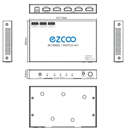 ezcoo 120Hz HDMI Switch - PRODUCT DIAGRAM