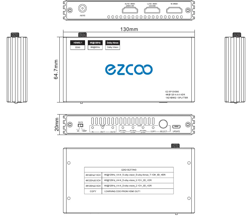 ezcoo EZ-SP12H28S 1x2 HDMI 2.1 Splitter Scaler 1