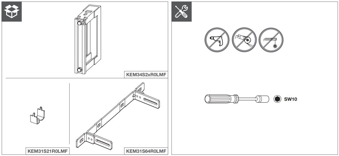 hager KEM31S21R0LMF Wall-Ceiling Fixation-Bracket Instruction Manual - What's in the box