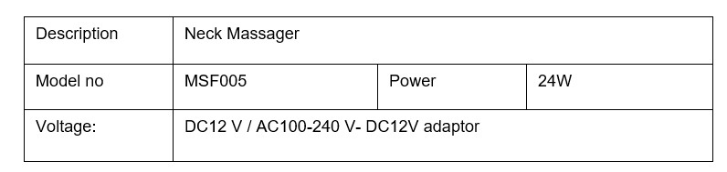 nubeca NECK and Shoulder Massager Model #MSF005 - table