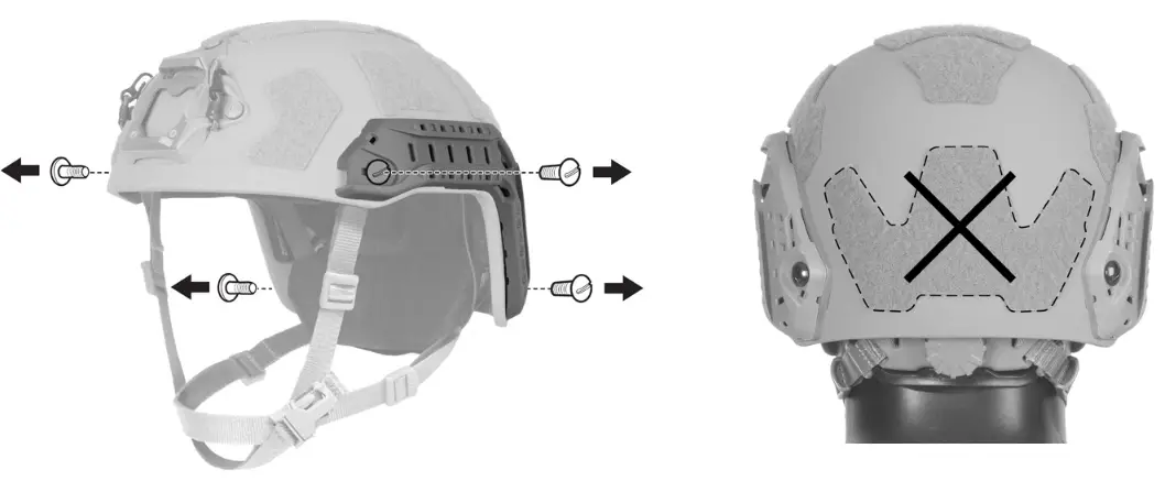 ops-core Railink Tactical Helmet Accessory Arch Rail - REMOVE EXISTING RAILS AND REAR VELCRO