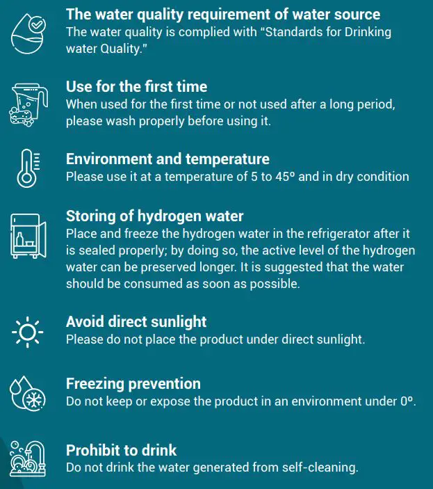 piurify PWH2022 Hybrid Water Hydrogenators User Manual - PRECAUTIONS