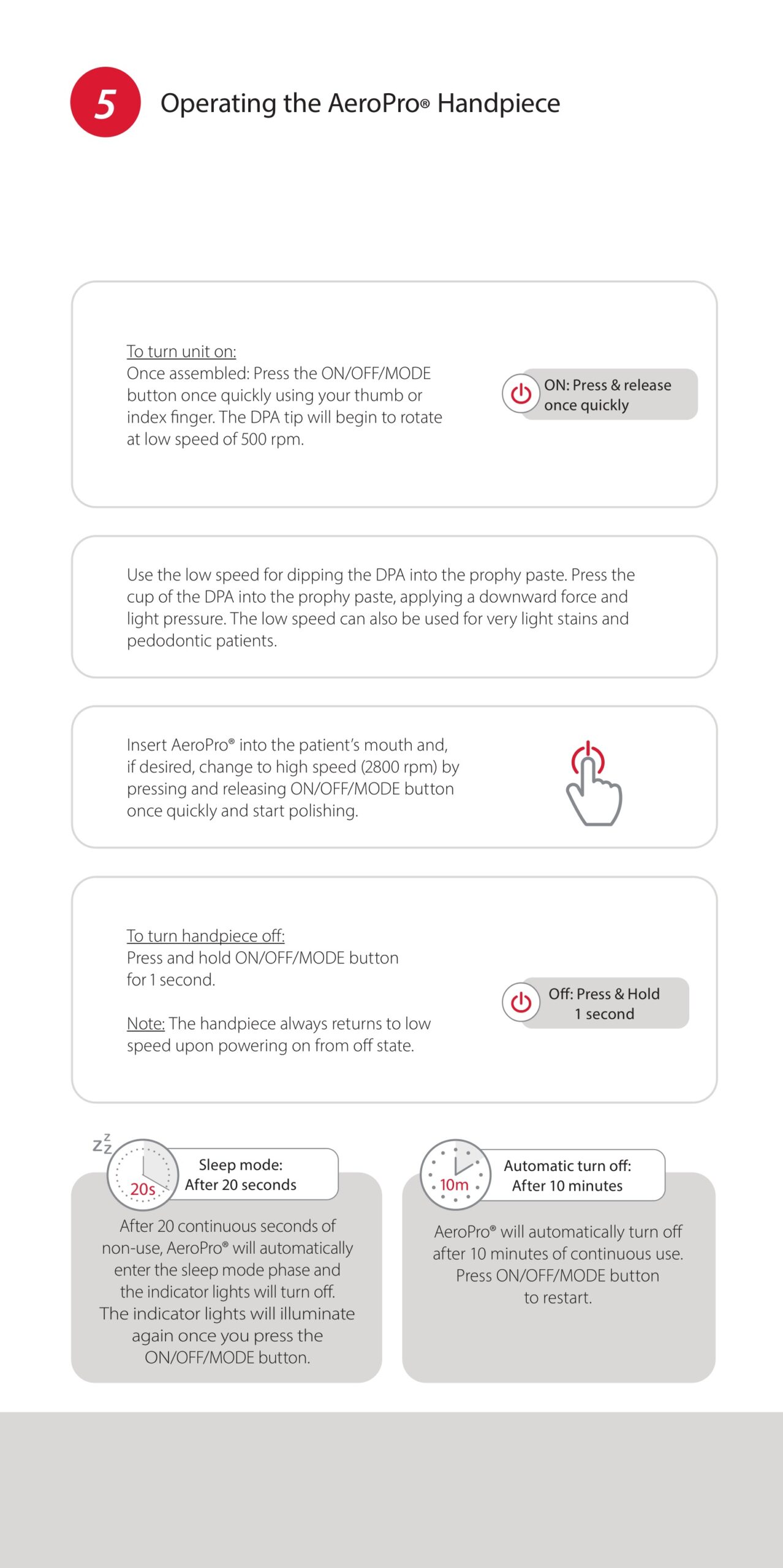 premier AeroPro Cordless Prophy Handpiece - Operating the AeroPro® Handpiece