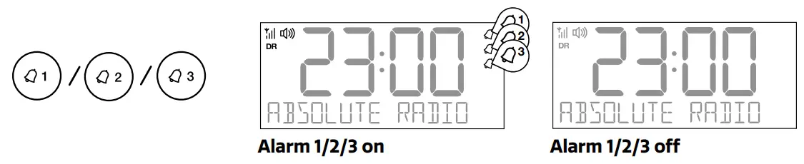 pure P154502 Sieste Charge DAB+ FM Clock Radio - Switching an alarm on or off