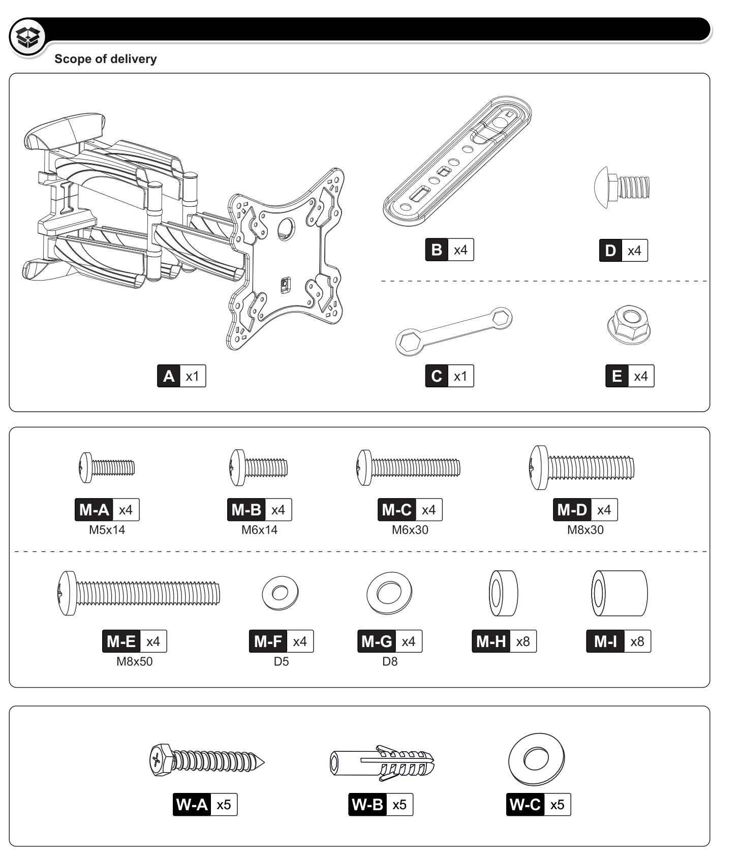 ricoo S2944 TV Mount - Scope of delivery