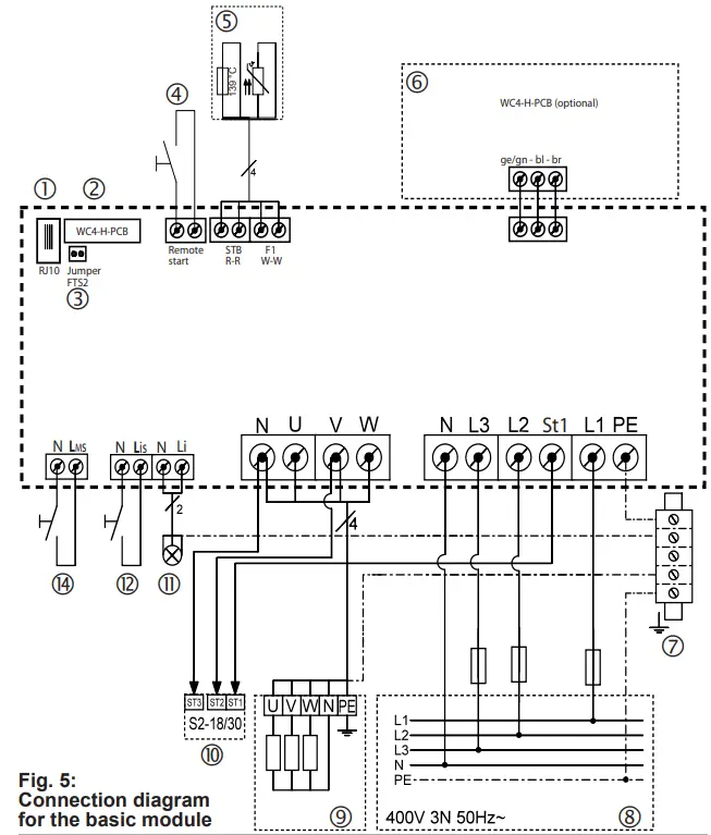 sentiotect WC4 B D W S Electric combi sauna heater control - diagram