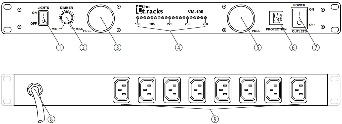 the t racks VM 100 Voltage Meter - Front and back