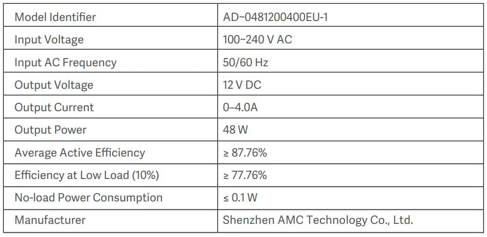 xiaomi 34103 30 Inch Curved Gaming Monitor User Manual - External AC Adapter Specifications