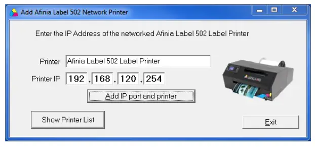 AFINIA L502 Label Printer - Add IP Port and