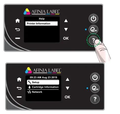 AFINIA L502 Label Printer - Help Screen