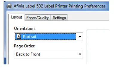AFINIA L502 Label Printer - Layout