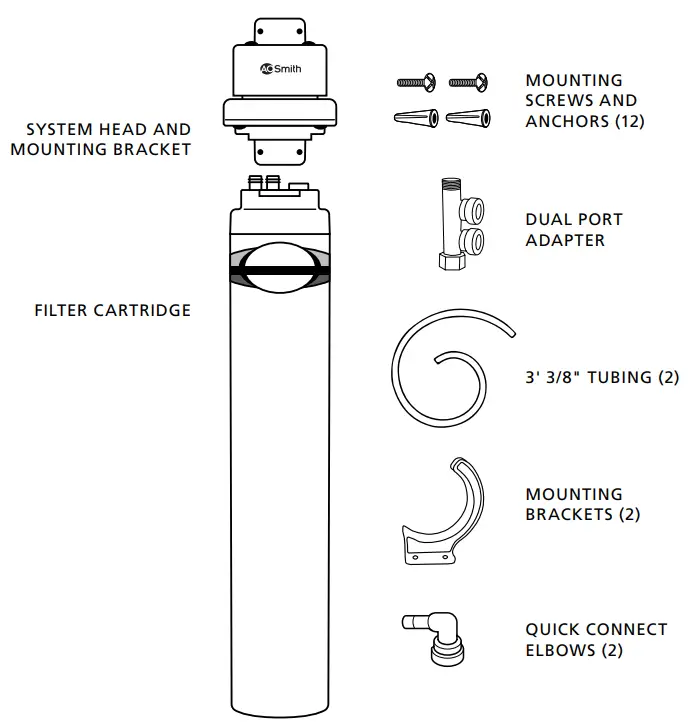 AO Smith AO-MF ADV Advanced Direct Connect Water Filter - BOX CONTENTS