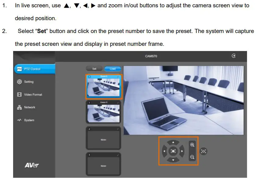 AVer COMCAM570 Dual 4K Audio Tracking Camera User Manual - PTZ Control