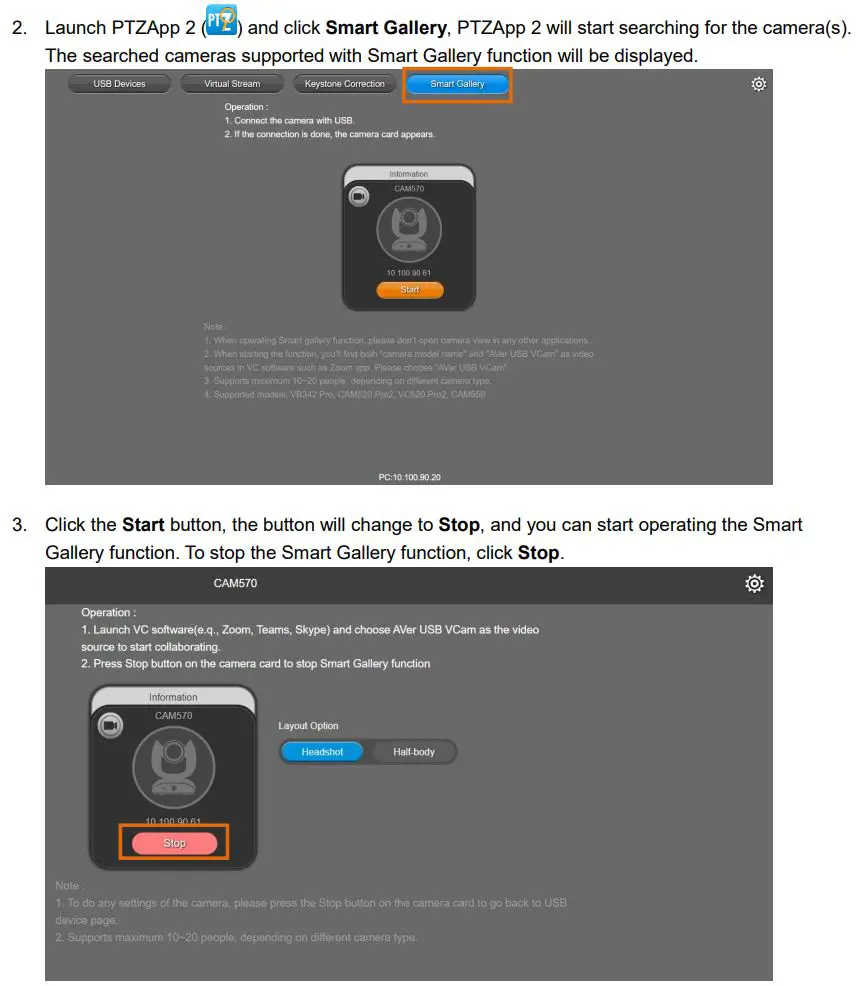 AVer COMCAM570 Dual 4K Audio Tracking Camera User Manual - Smart Gallery Operation