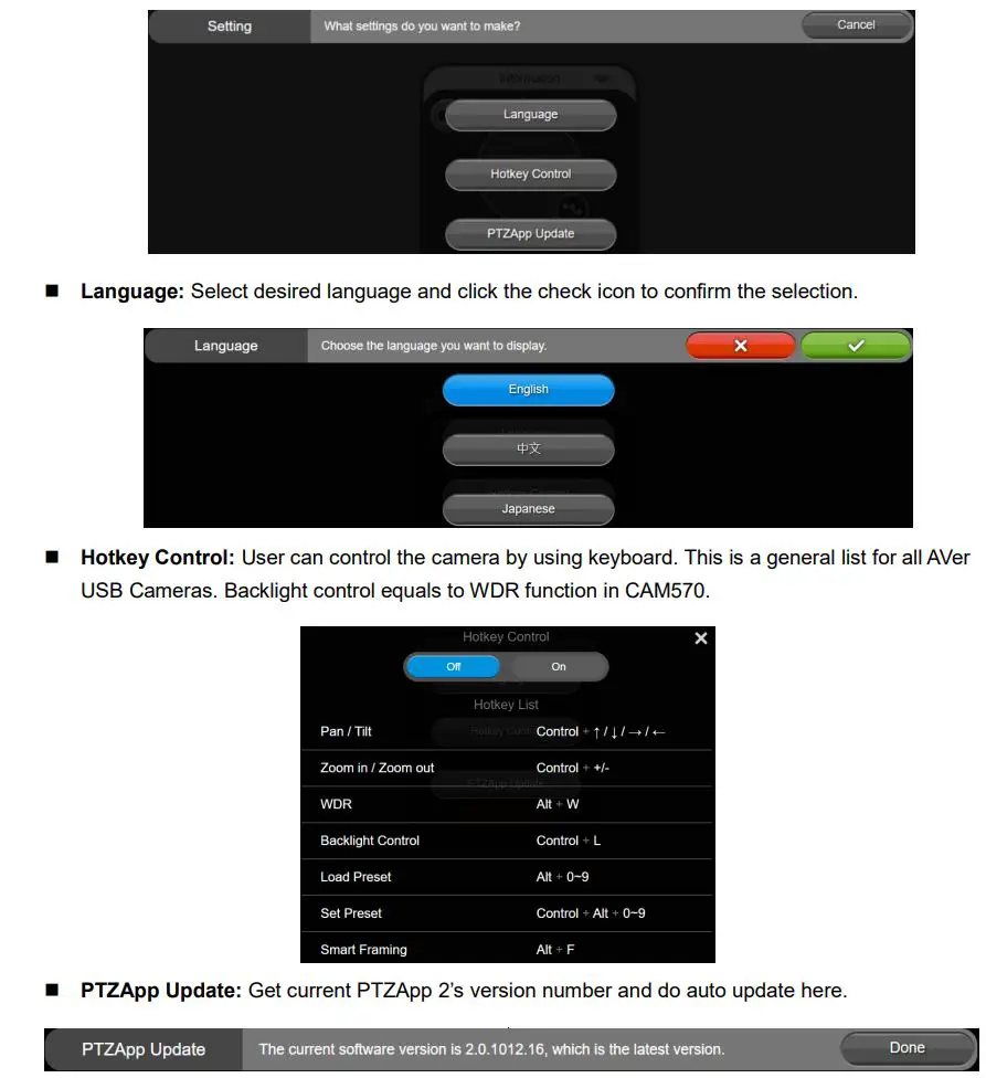 AVer COMCAM570 Dual 4K Audio Tracking Camera User Manual - Use PTZApp 2 with USB Devices