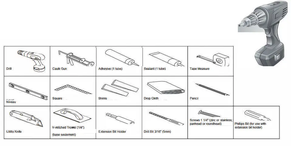 BATO BAP-2856L Built-In Bathtub - TOOLS