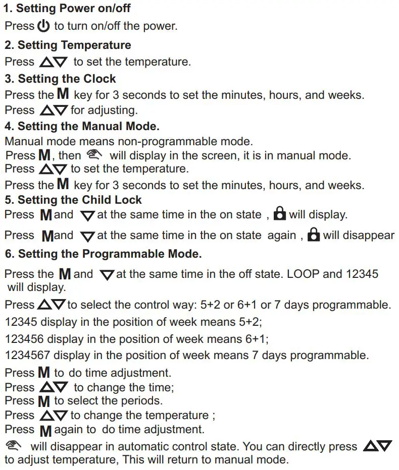 BEOK CONTROLS TDS75 Touch Screen Thermostat Instruction Manual - Thermostat Operation Instruction