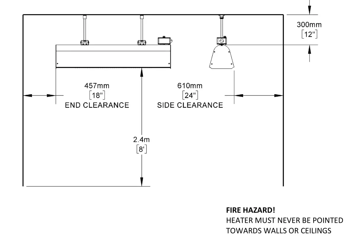 BIG ASS FANS BAFCF60240B Obsidian Electric Outdoor Heater - Ceiling Suspended Minimum Clearances