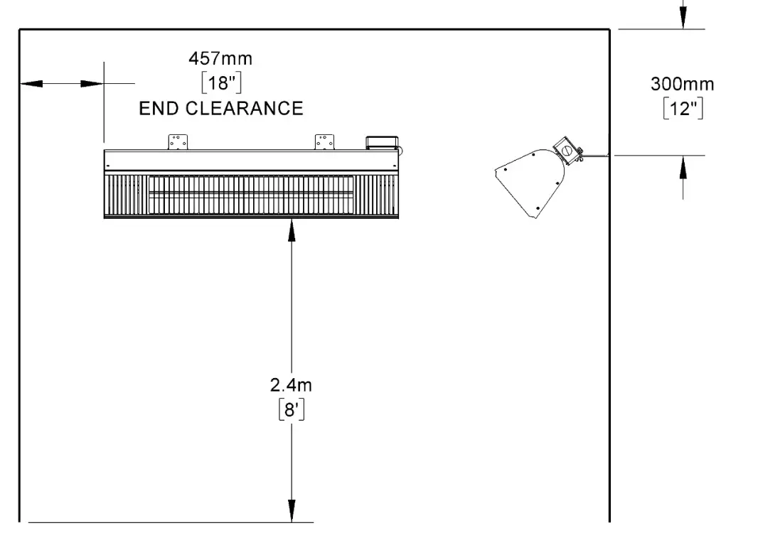 BIG ASS FANS BAFCF60240B Obsidian Electric Outdoor Heater - Wall Mount Minimum Clearances