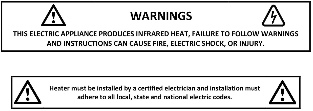 BIG ASS FANS BAFCF60240B Obsidian Electric Outdoor Heater - warning