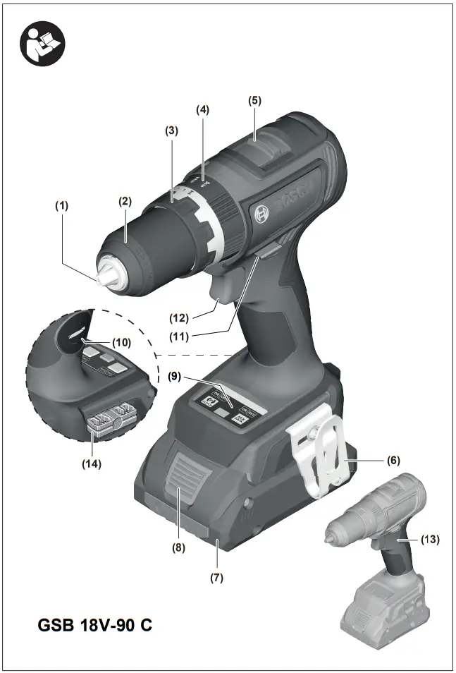 BOSCH GSR 18V 90 C Cordless Drill or Driver - Description 1