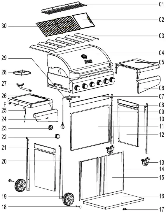 BOSS IQBQ6BCHTB Premium 6 Burner BBQ with Side Burner - DIAGRAM