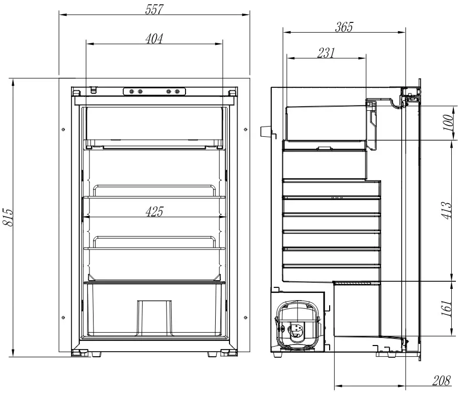 BRASS MONKEY GH1678 85L Caravan Fridge - PRODUCT DIMENSIONS