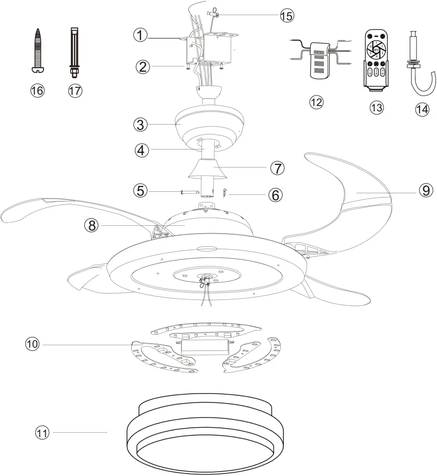 BellaDepot DC4262-W Retractable Ceiling Fan - a1