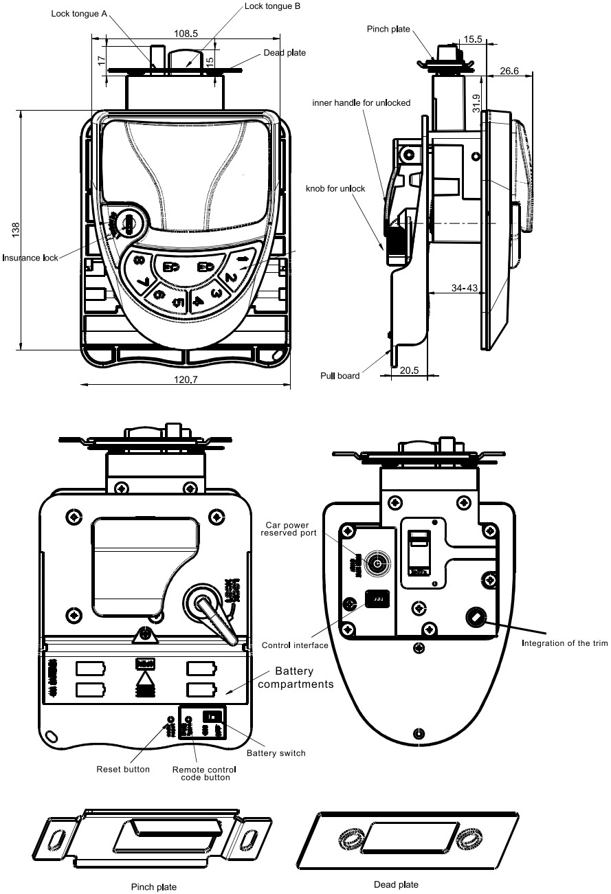 BesBuy RV Keyless Entry Door Lock - Structure Size