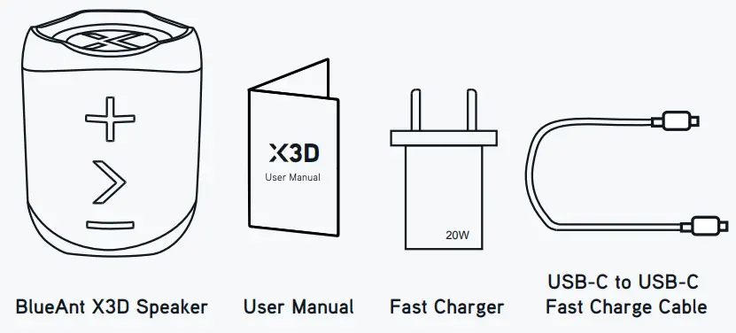 BlueAnt X 3D 20 Watt Bluetooth Speaker - Charge Cable