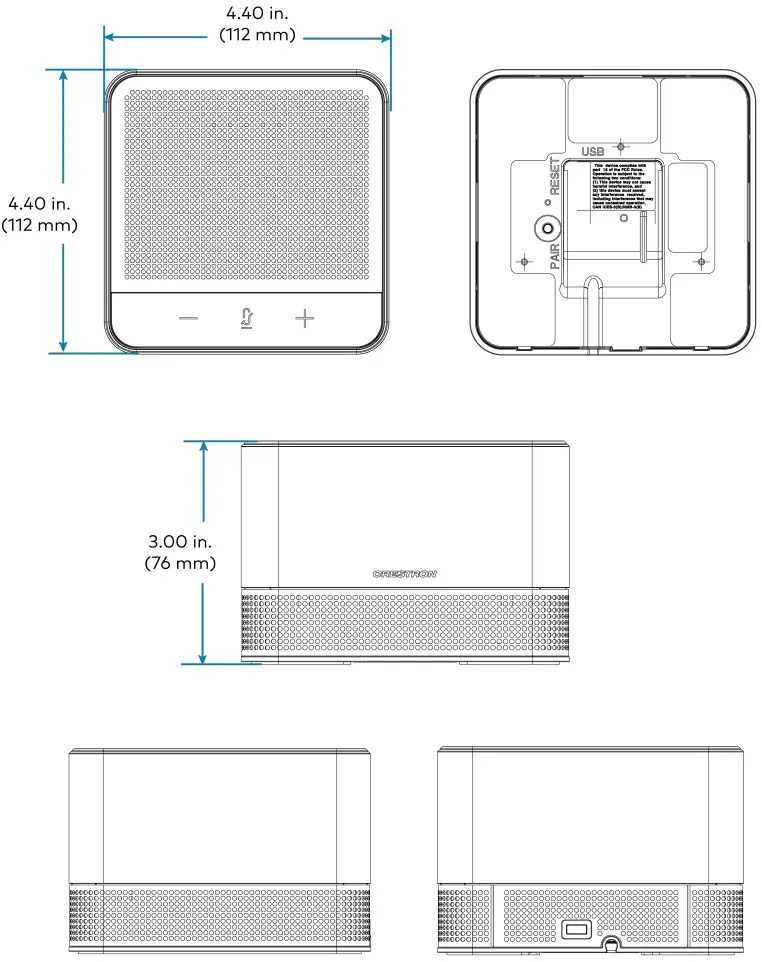 CRESTRON M202109001 Flex Pod Wireless Audio Solution - Dimension Drawings