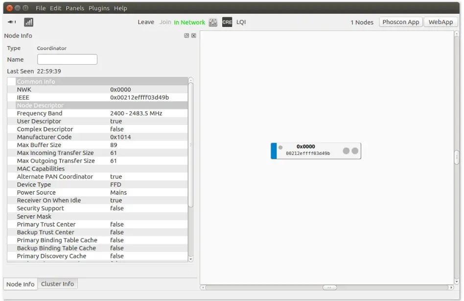 ConBee II Zigbee USB Stick - application menu
