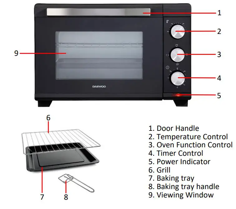 DAEWOO SDA1608 Mini Oven and Grill User Manual - Description of Parts