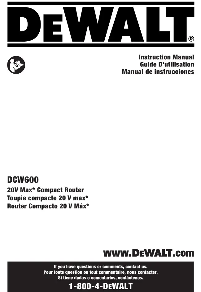 DEWALT DCW600 20V Max XR Cordless Router Instruction Manual
