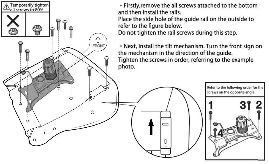 DOWINX LS 6688 Series Office Charger Instructions - Installation of tilt mechanism and guide rail