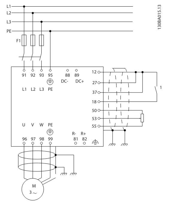 Danfoss FC 102 VLT HVAC Drive Enhanced - Diagram showing basic
