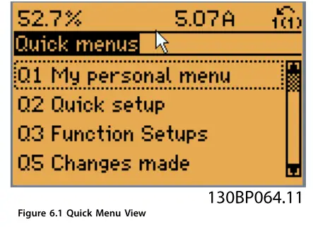 Danfoss FC 102 VLT HVAC Drive Enhanced - Quick Menu View