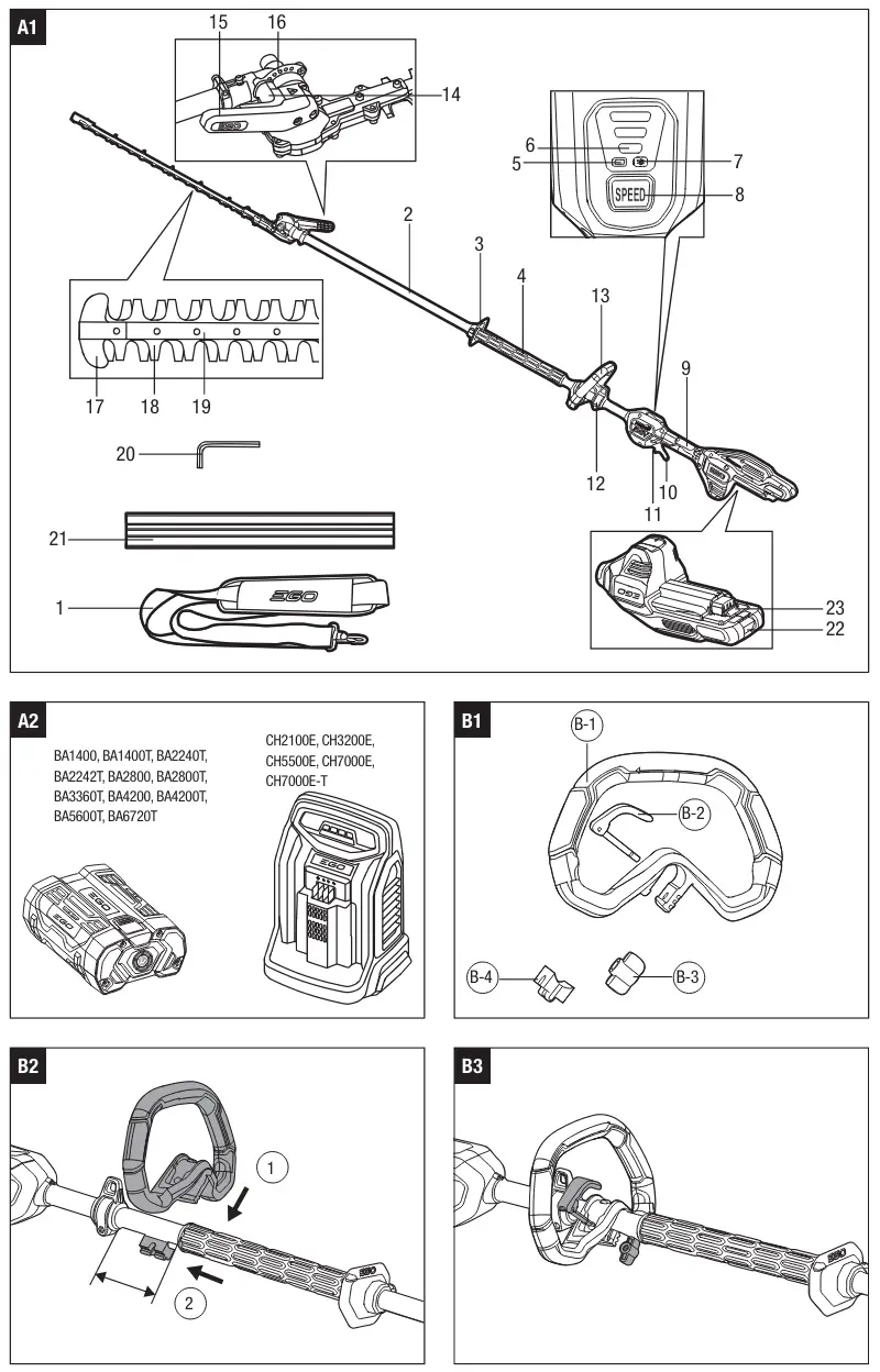 EGO HTX5300 PA 56 Volt Lithium-Ion Cordless Articulating Pole Hedge Trimmer - parts