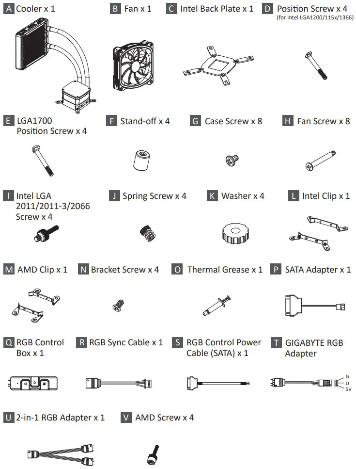 ENERMAX ELC-AQFA360-SQA Addressable RGB AIO Cooler - Part List