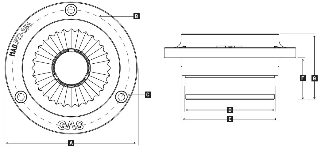 GAS AUDIO POWER MAD PT1-254 9.5 cm SPL Tweeter - DIMENSIONS