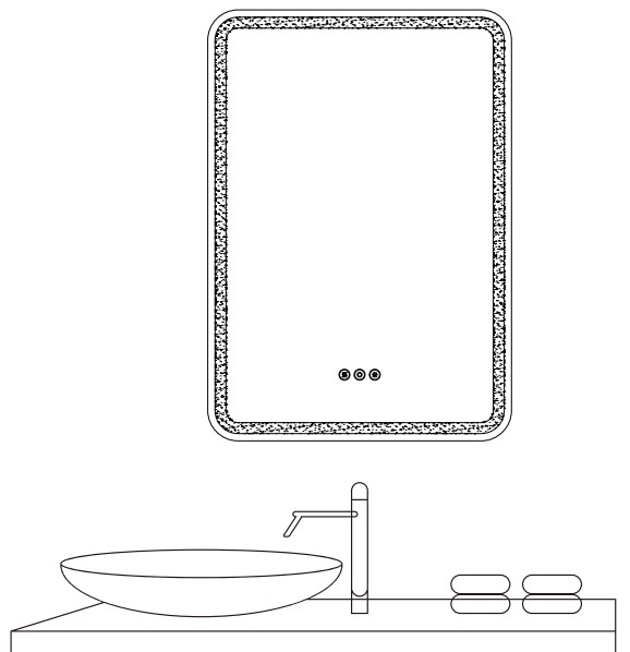 HBEZON BA-0013MC-L 20 Inch Rectangular Iron Small LED Mirror
