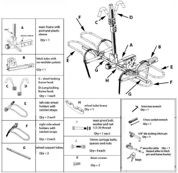 HOLLYWOOD RACKS HR1500 Hitch Mounted Electric Bike Rack - Parts